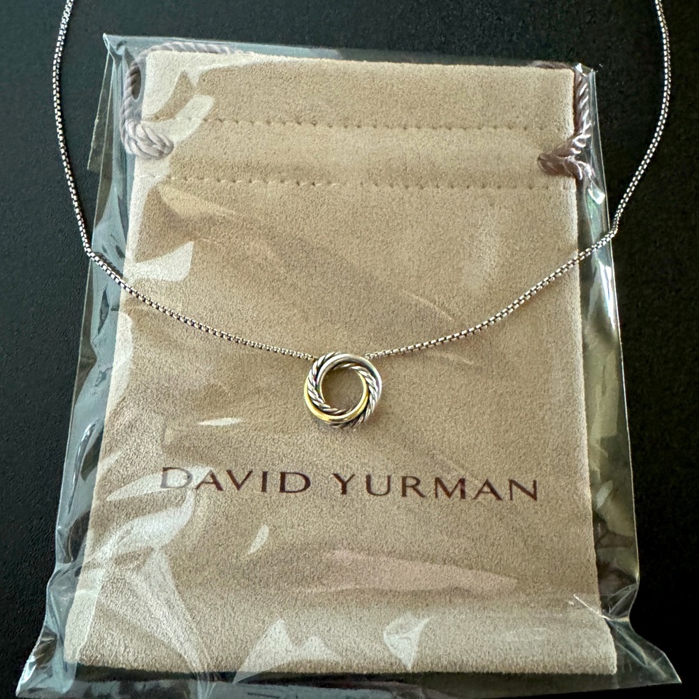 David Yurman Crossover Pendant necklace Two Tone Silver Gold Like New